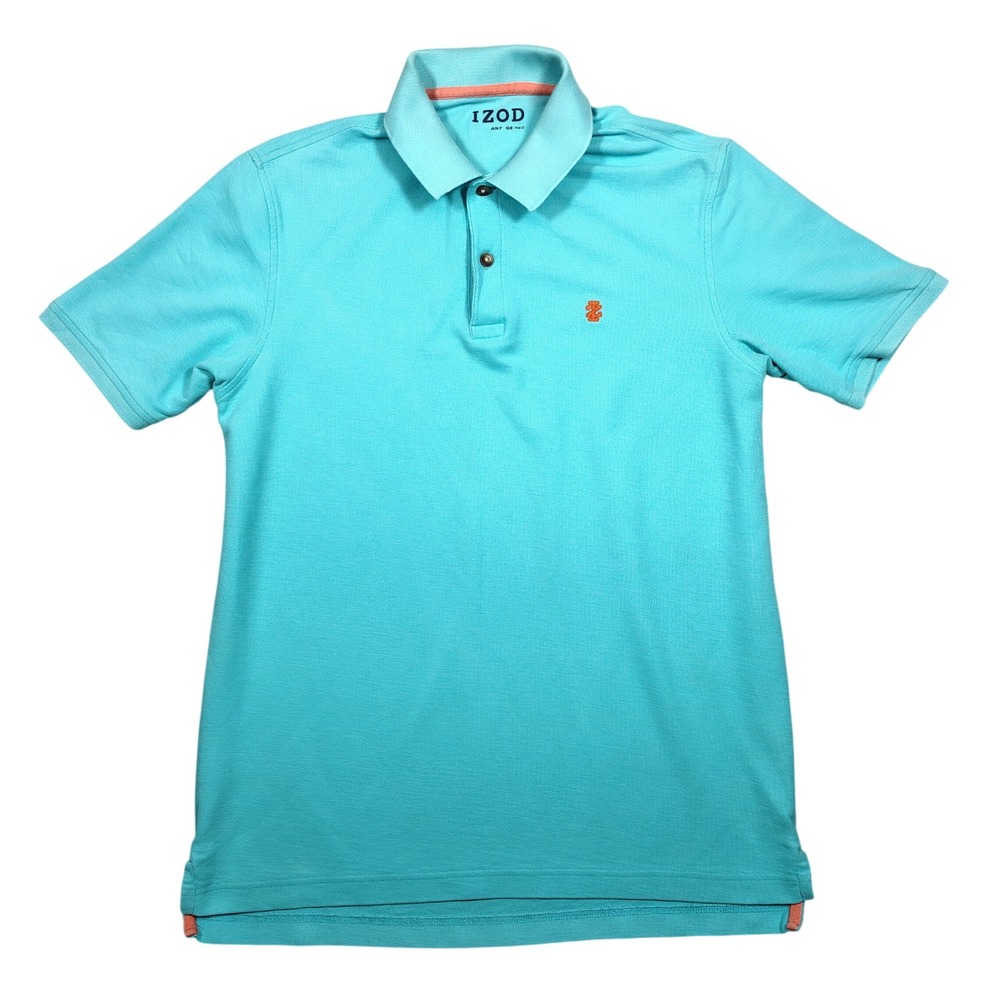 IZOD Advantage Polo Mens Medium Turquoise Blue Short Sleeve Solid Pique Cotton‎